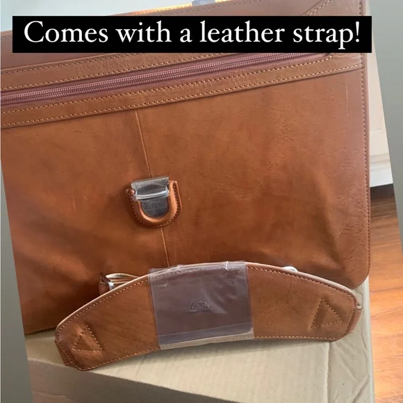 Brown Leather Laptop Bag with Structured Design - Picture 11 of 16